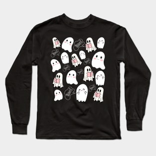 Cute Ghost Pattern for Reading Lover Long Sleeve T-Shirt